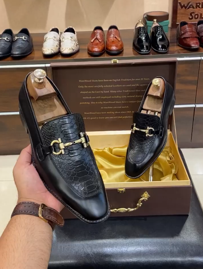 Matt Black Cobra & Patent Leather Loafers