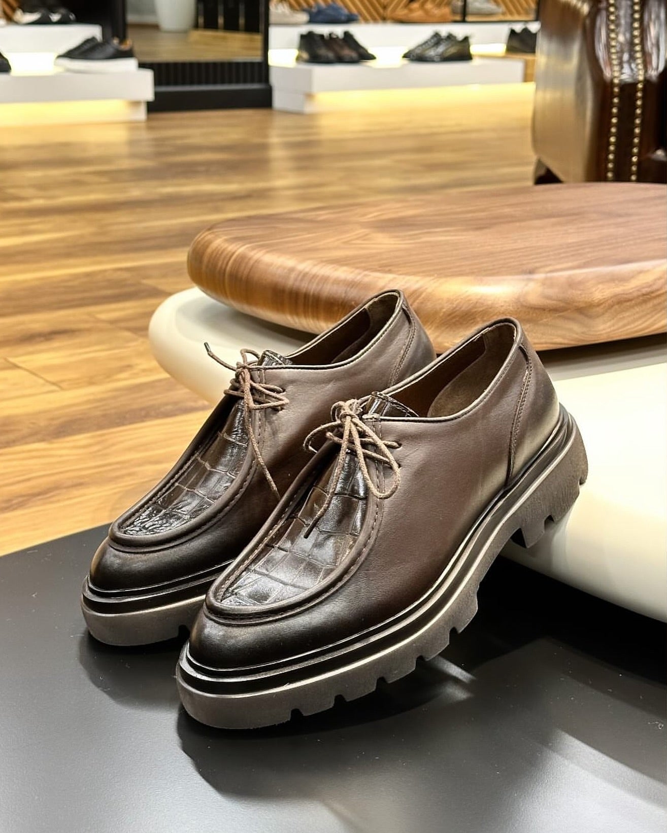 Crocodile Leather Chunky Sole Oxfords