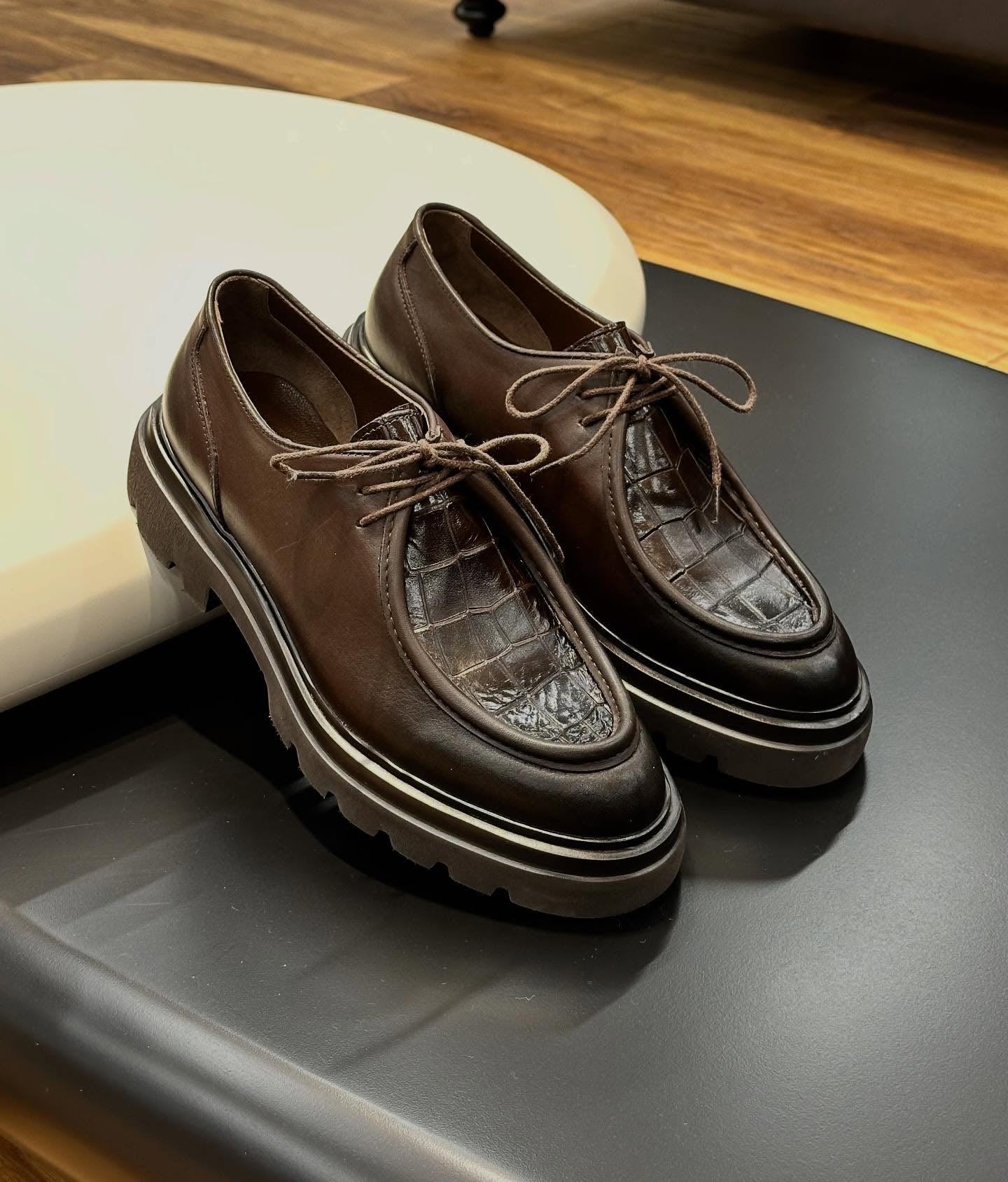 Crocodile Leather Chunky Sole Oxfords