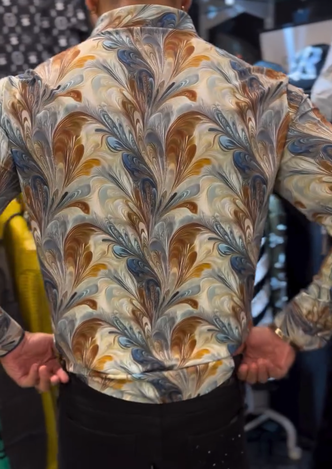 Dreamy texture rhinestone sparkling slim-fit shirt