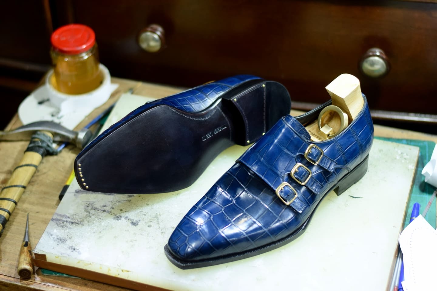 Blue Crocodile Leather Formal Monks