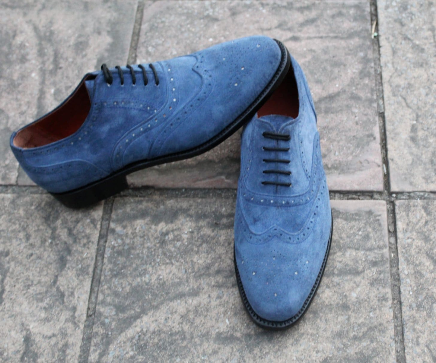 Blue Suede Oxford Lace up Dress Shoes For Mens