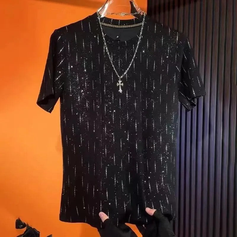 Shiny diamond men's summer short-sleeved T-shirt