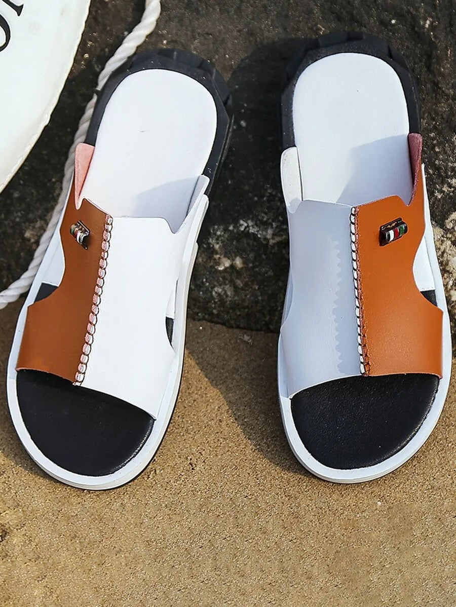 Men's Casual Two-tone Beach Walking Open-toe Slippers