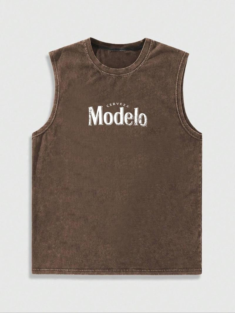 Men's Letter & Graphic Print Round Neck Tank Top