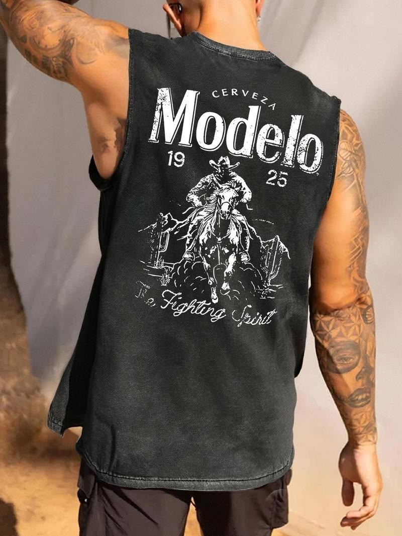 Men's Letter & Graphic Print Round Neck Tank Top