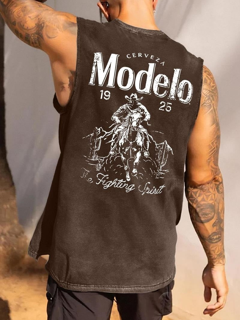 Men's Letter & Graphic Print Round Neck Tank Top