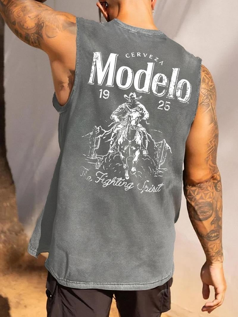 Men's Letter & Graphic Print Round Neck Tank Top