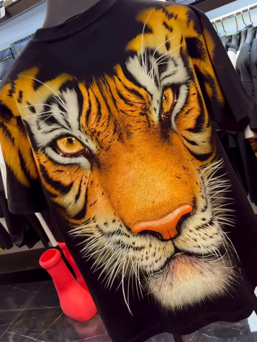 Rhinestone Sparkle Men's Tiger Print T-shirt