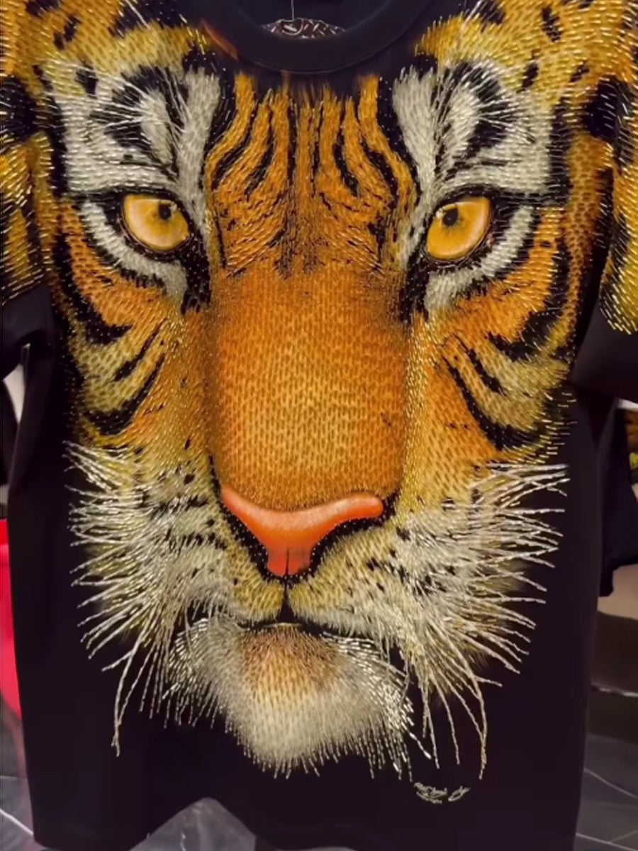 Rhinestone Sparkle Men's Tiger Print T-shirt