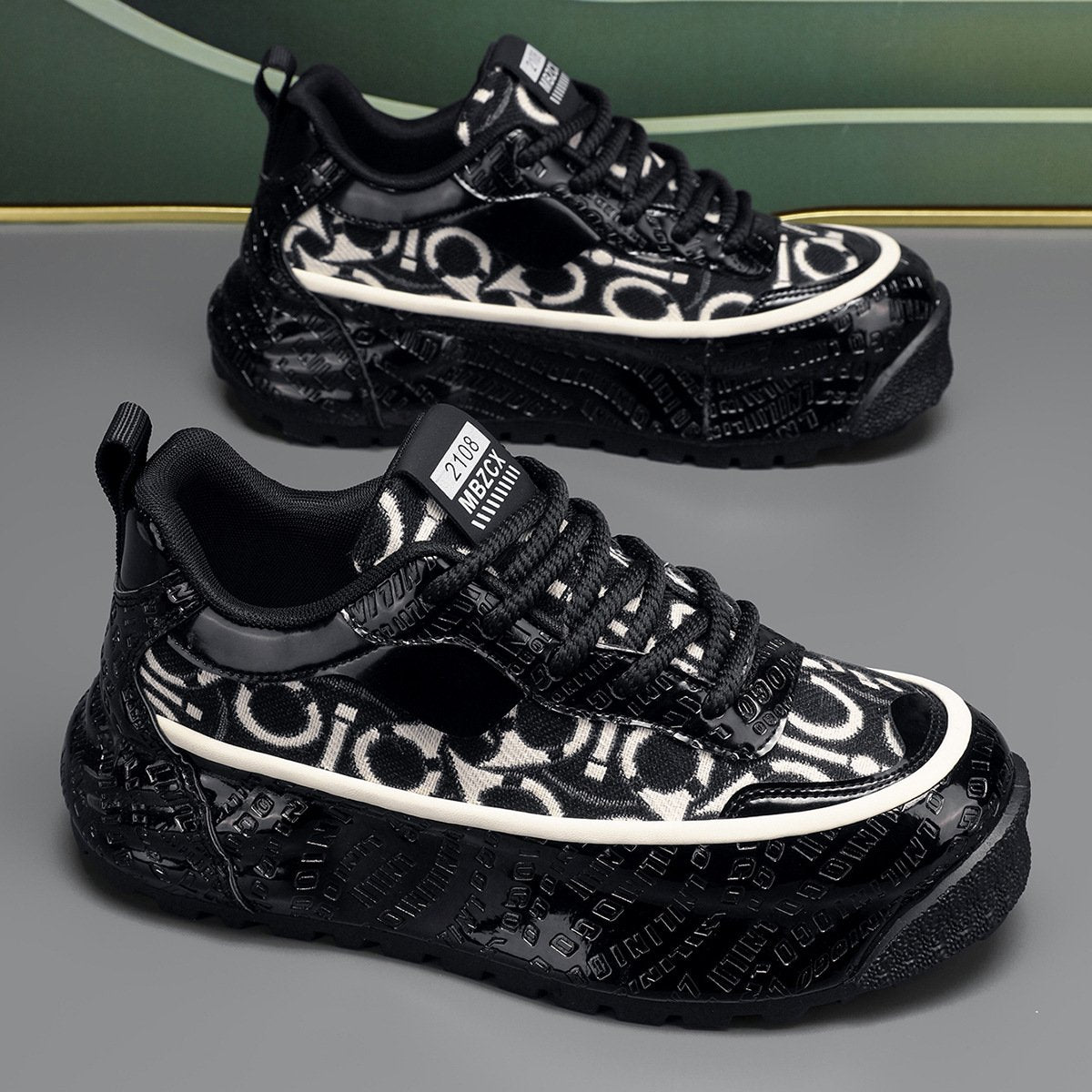 Men's trendy casual leather thick-soled comfortable sports shoes