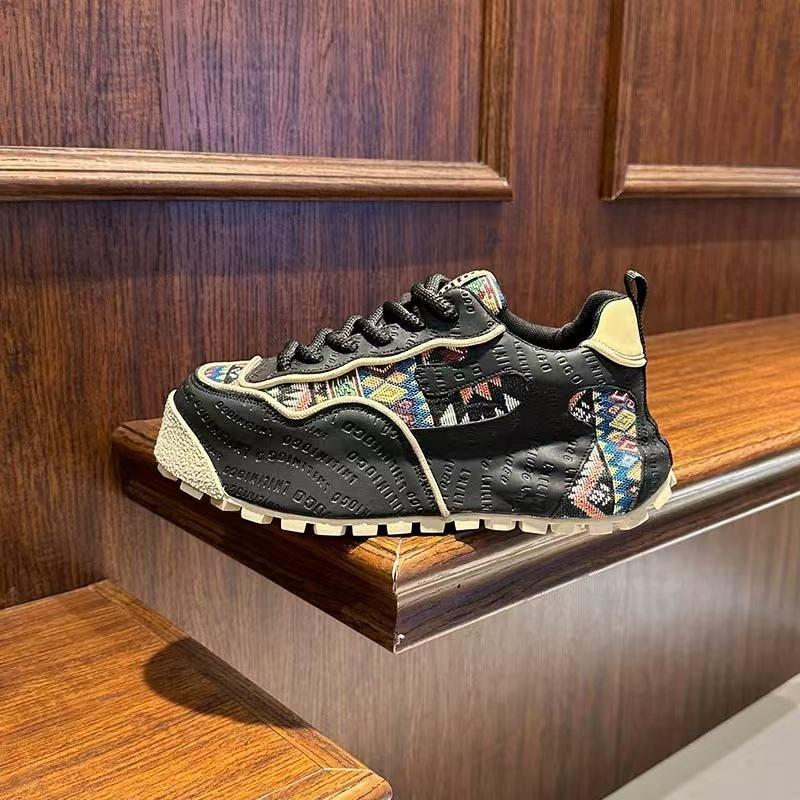 Men's Ethnic Pattern Patchwork Lace Up Low Top Sneakers