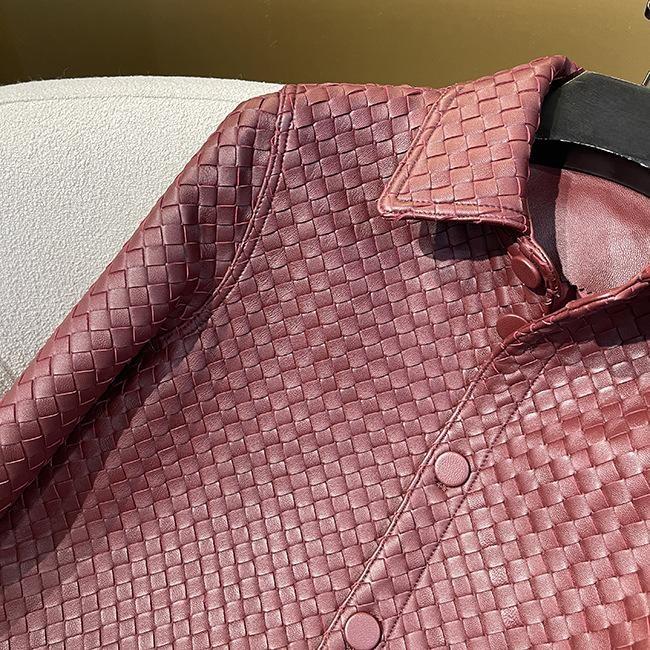 Men's stylish casual woven leather shirt.