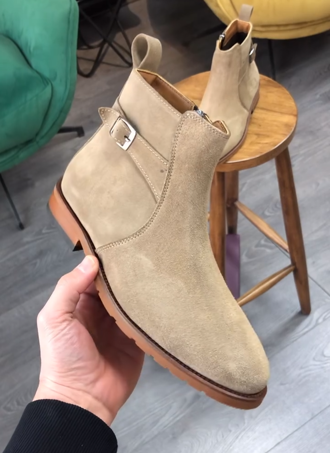 Men's Black Velvet Suede Jodhpur Boots