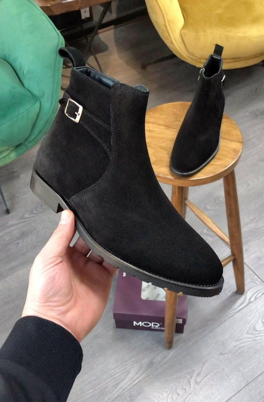 Men's Black Velvet Suede Jodhpur Boots