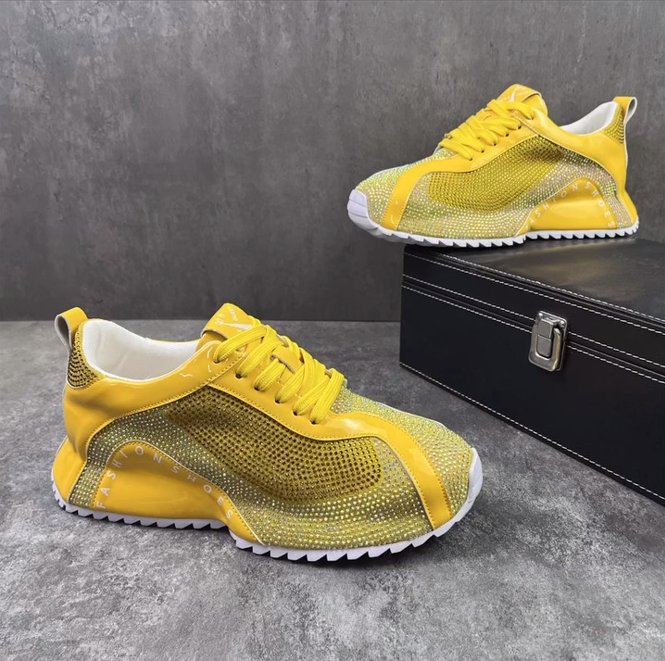Rhinestone Splicing Shiny Lace-up Casual Shoes