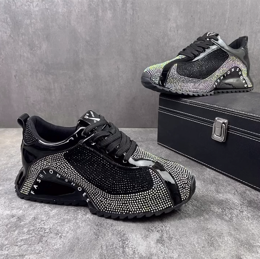 Rhinestone Splicing Shiny Lace-up Casual Shoes