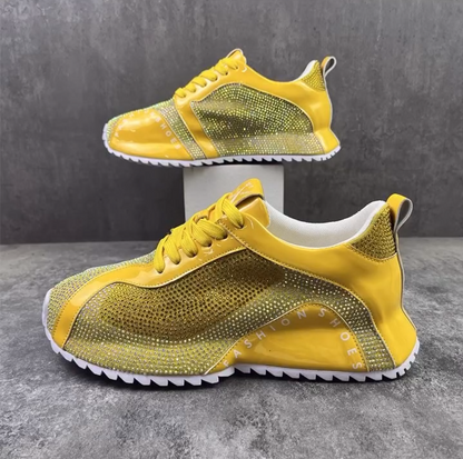 Rhinestone Splicing Shiny Lace-up Casual Shoes