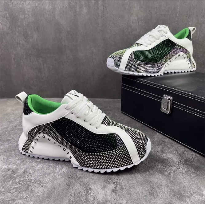 Rhinestone Splicing Shiny Lace-up Casual Shoes