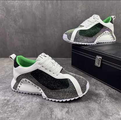 Rhinestone Splicing Shiny Lace-up Casual Shoes