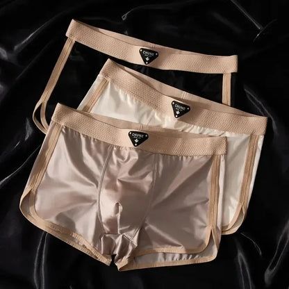 Braided belt Silky satin sports boxers