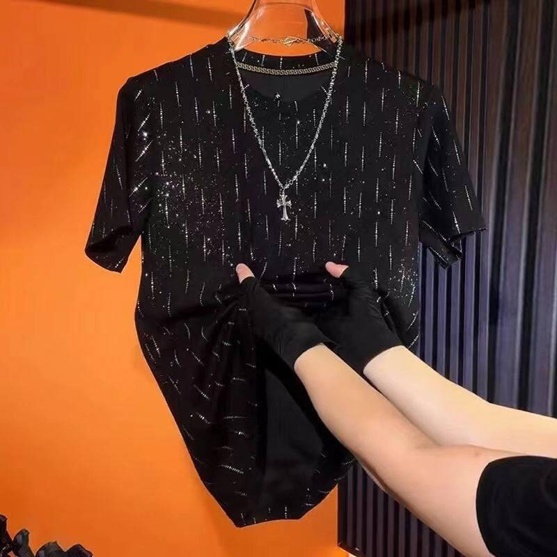 Shiny diamond men's summer short-sleeved T-shirt