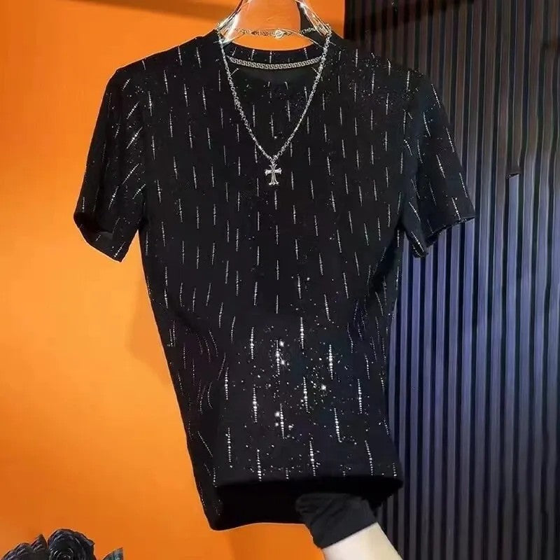 Shiny diamond men's summer short-sleeved T-shirt