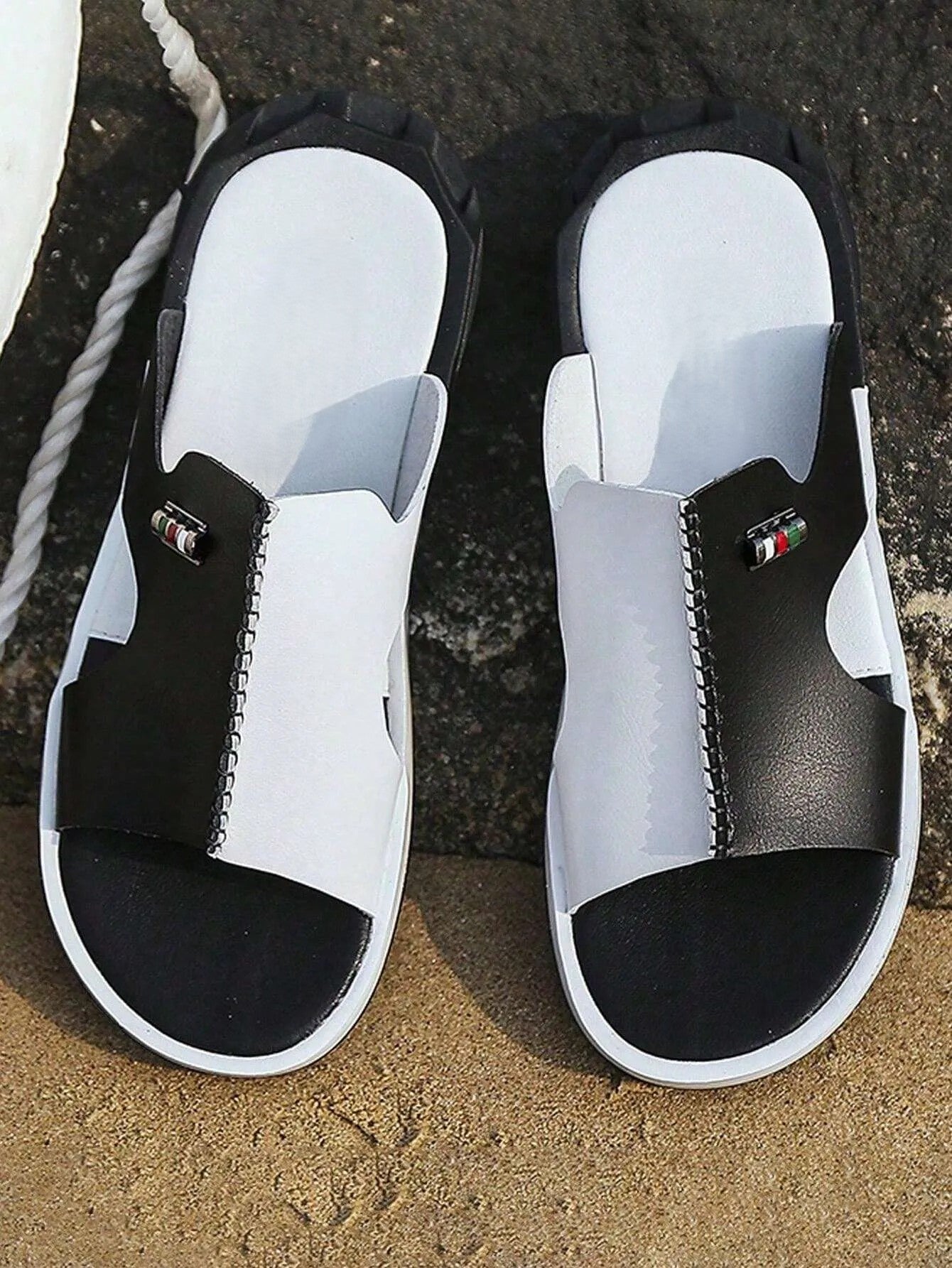 Men's Casual Two-tone Beach Walking Open-toe Slippers