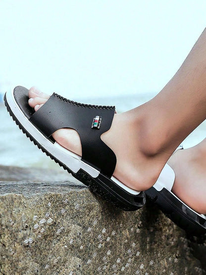 Men's Casual Two-tone Beach Walking Open-toe Slippers