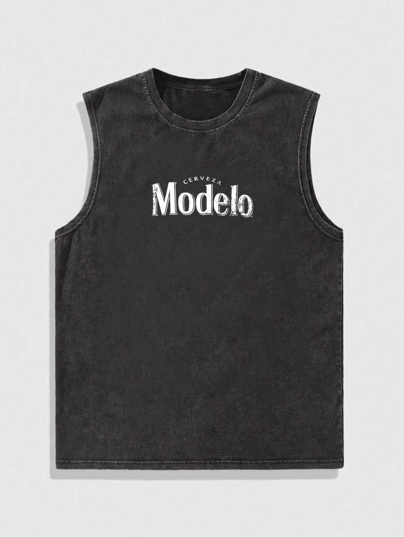 Men's Letter & Graphic Print Round Neck Tank Top