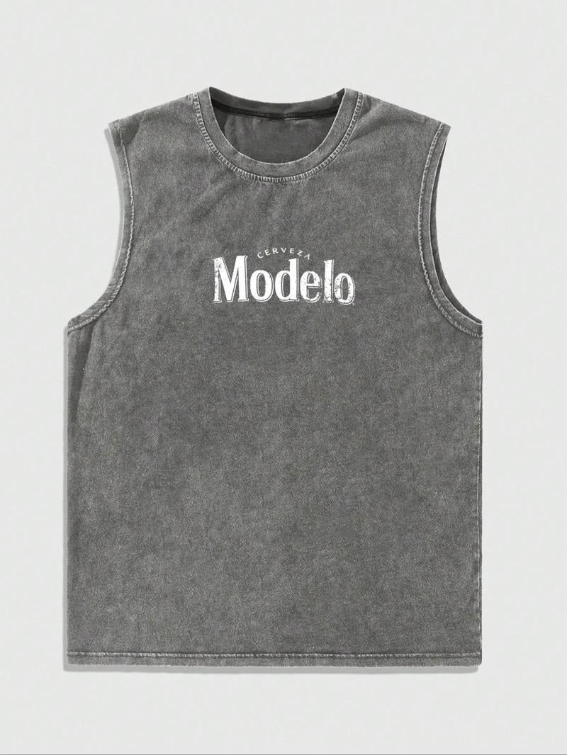 Men's Letter & Graphic Print Round Neck Tank Top
