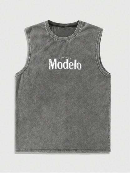 Men's Letter & Graphic Print Round Neck Tank Top