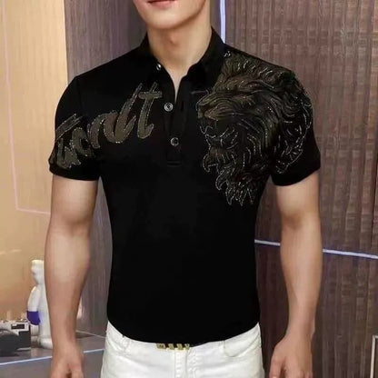 Men's personalized rhinestone short-sleeved shirt