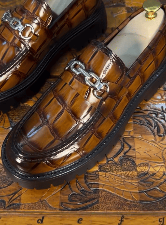 High-quality crocodile leather loafers