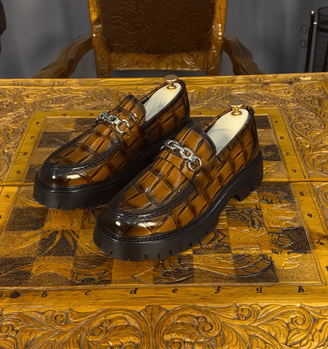 High-quality crocodile leather loafers