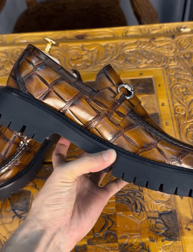 High-quality crocodile leather loafers