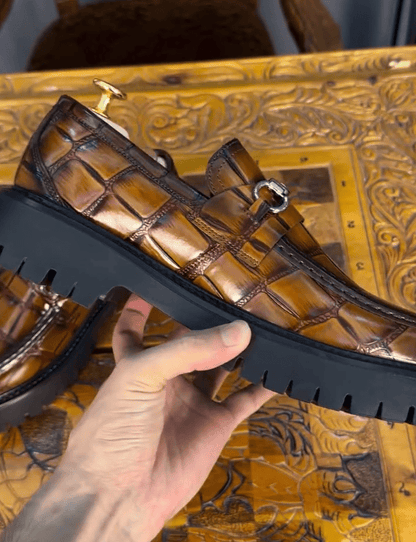 High-quality crocodile leather loafers