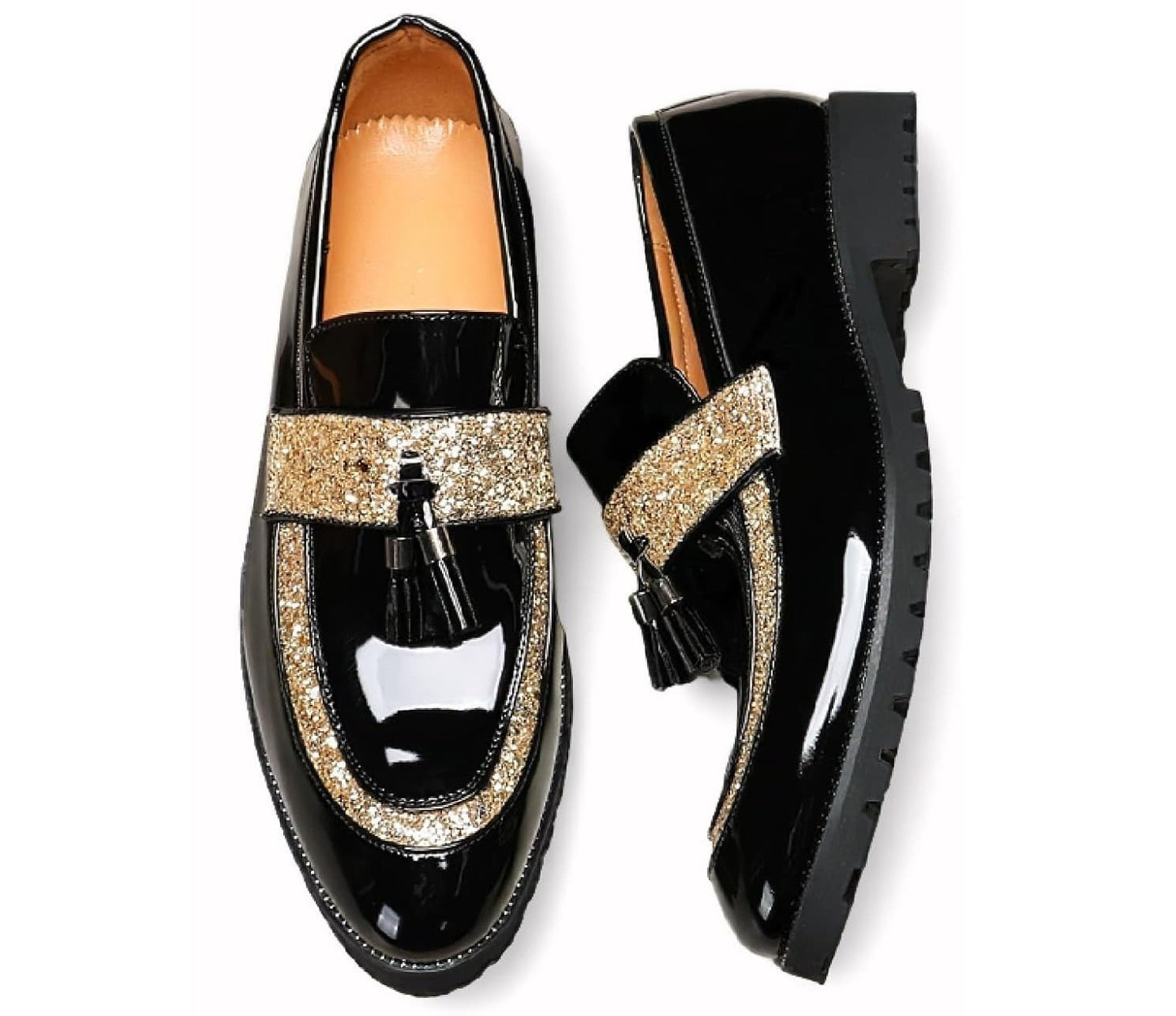 Men's patent leather sequined loafers