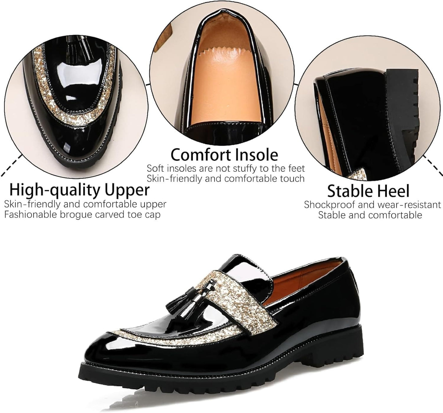 Men's patent leather sequined loafers