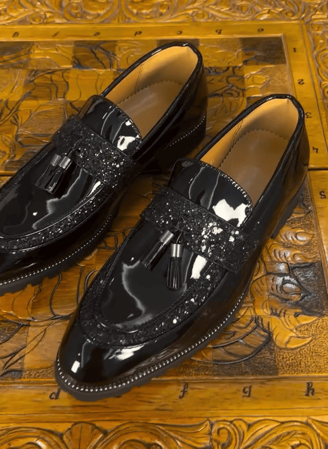 Men's patent leather sequined loafers