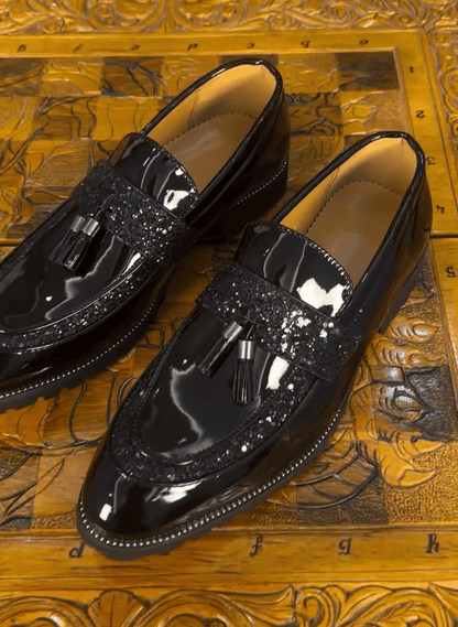 Men's patent leather sequined loafers