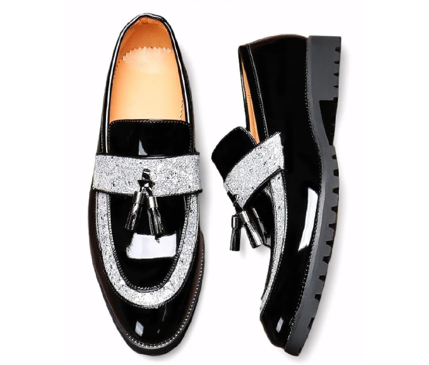 Men's patent leather sequined loafers