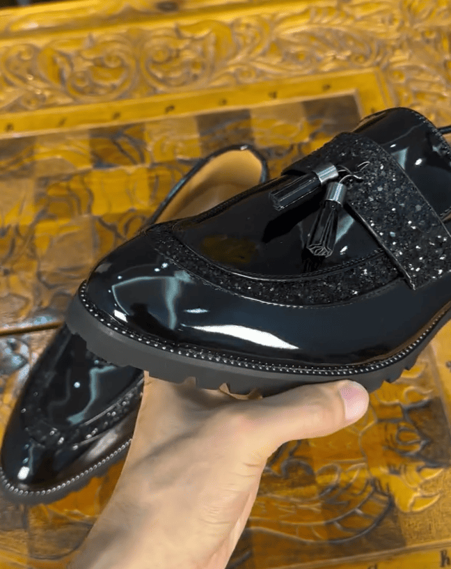 Men's patent leather sequined loafers