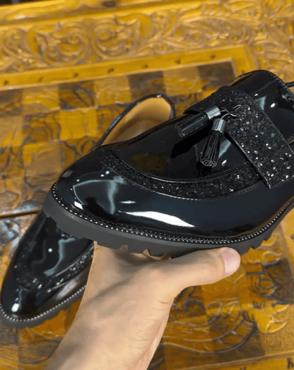 Men's patent leather sequined loafers