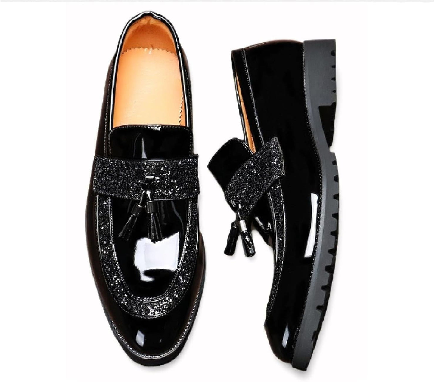 Men's patent leather sequined loafers