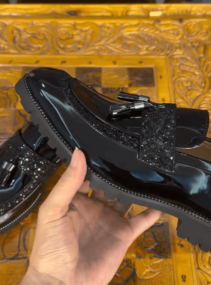 Men's patent leather sequined loafers