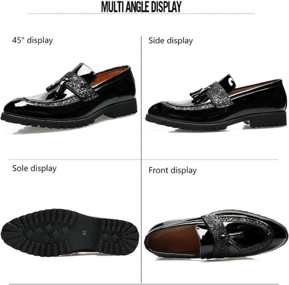 Men's patent leather sequined loafers