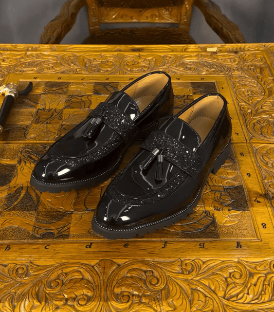 Men's patent leather sequined loafers