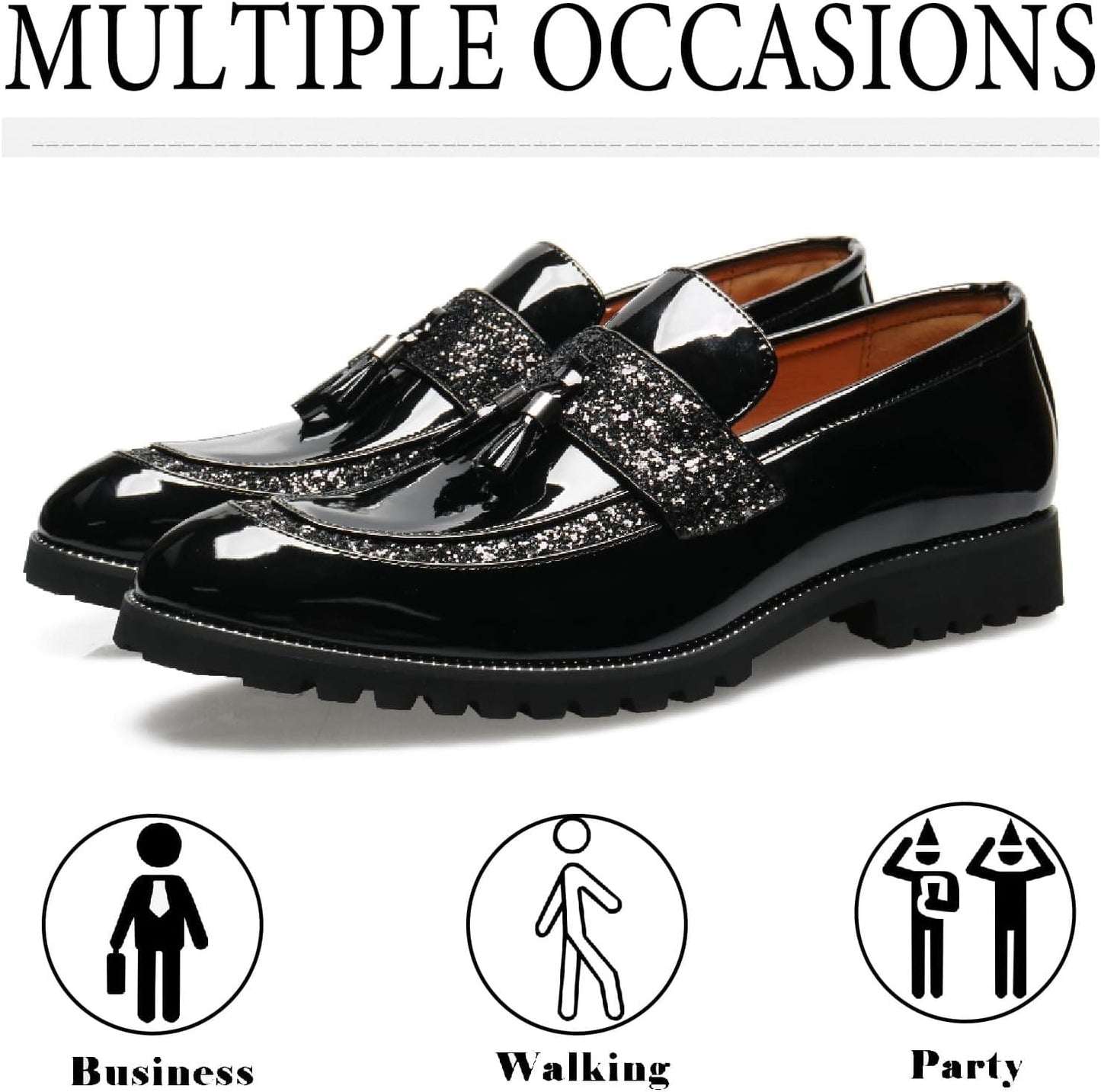 Men's patent leather sequined loafers