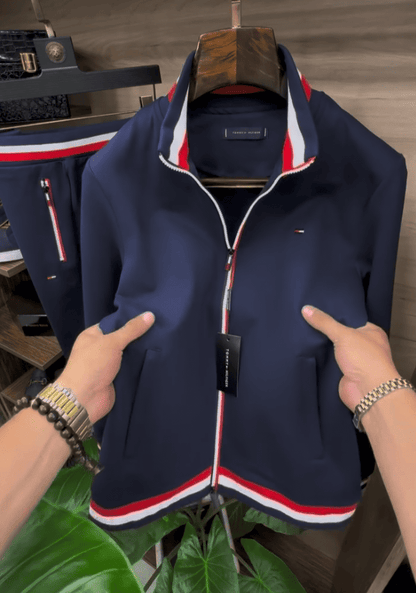 Men's Striped Zip-up Jacket And Trousers Suit